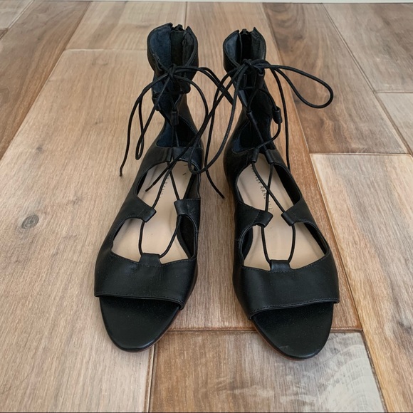 Loeffler Randall Dani Black Lace Up Flat Sandals - Picture 2 of 12